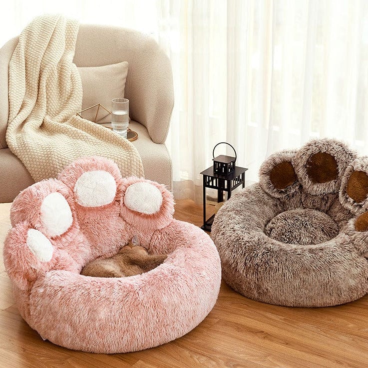 Calming Bear Paw Dog Bed Anti-Anxiety Paw Bed for Dogs Comfy Fur Donut