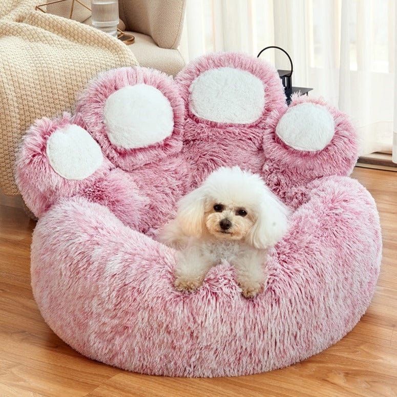 Calming Bear Paw Dog Bed Anti-Anxiety Paw Bed for Dogs Comfy Fur Donut