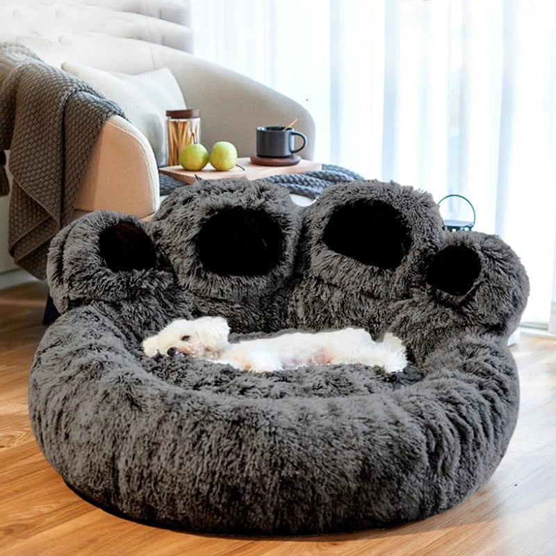 Calming Bear Paw Dog Bed Anti-Anxiety Paw Bed for Dogs Comfy Fur Donut