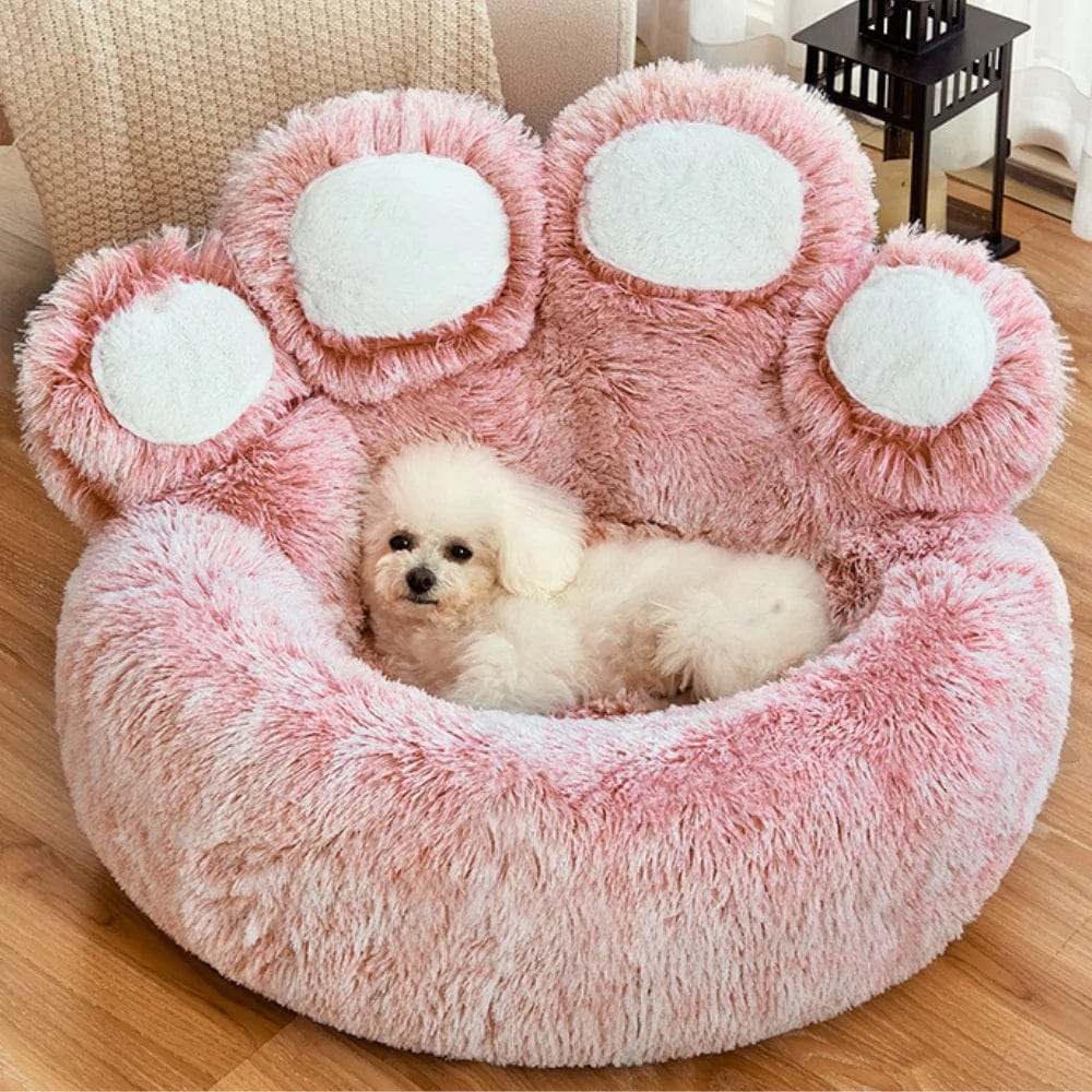 Calming Bear Paw Dog Bed Anti-Anxiety Paw Bed for Dogs Comfy Fur Donut