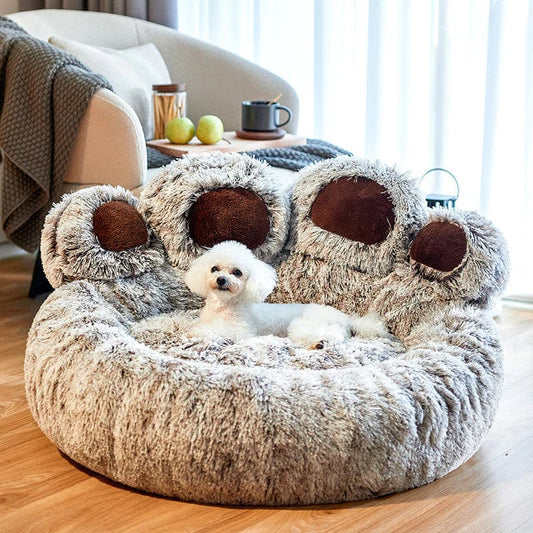 Calming Bear Paw Dog Bed Anti-Anxiety Paw Bed for Dogs Comfy Fur Donut